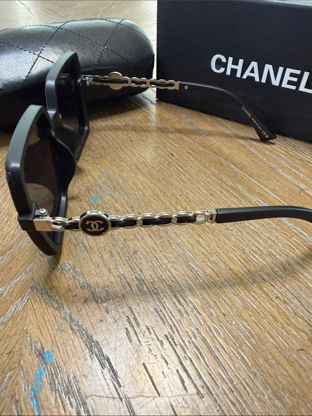 CHANEL Black & Silver Oversized Square Sunglasses with CC Logo - Picture 7 of 10